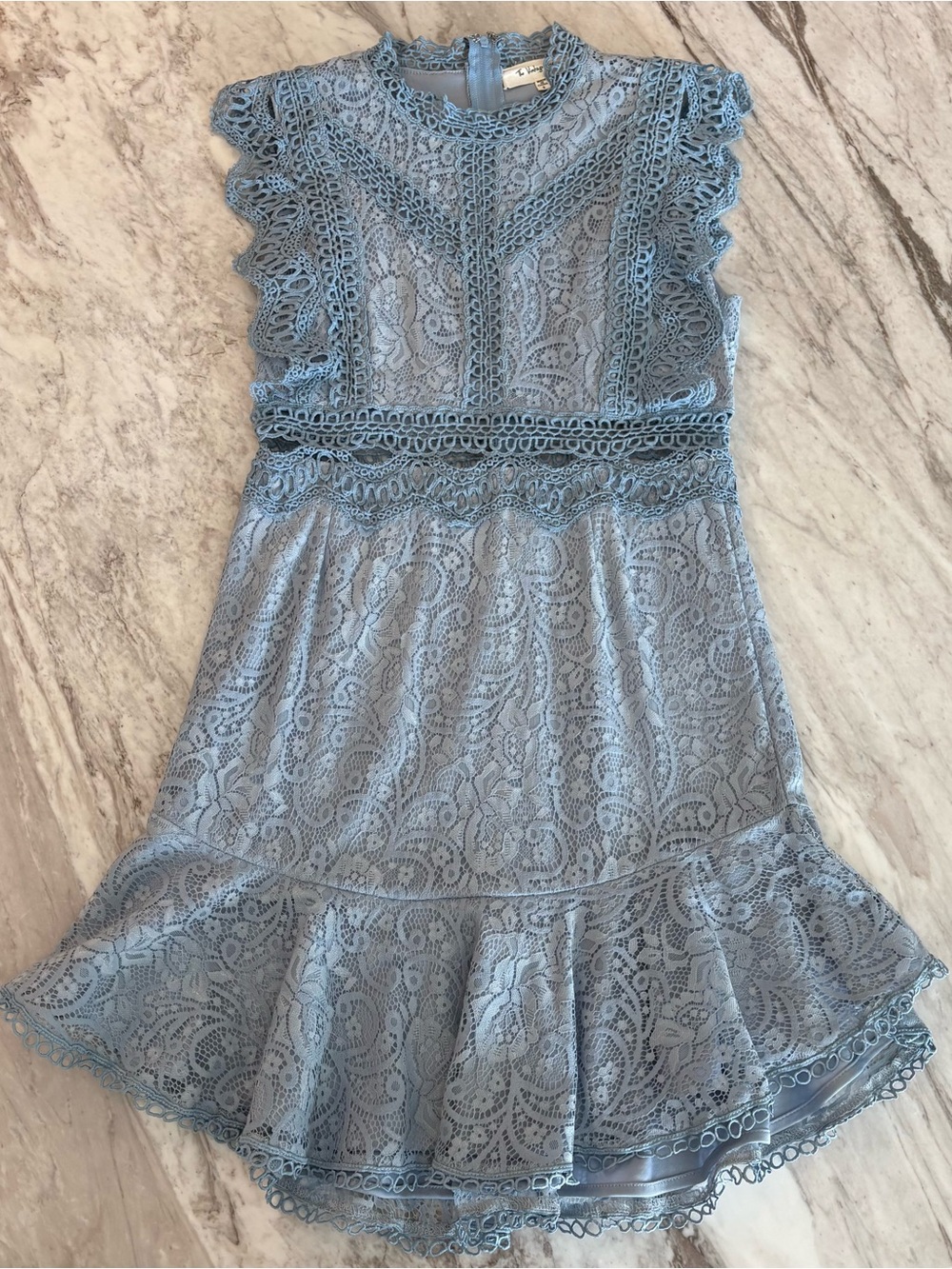 Light Blue Lace Ruffled Dress